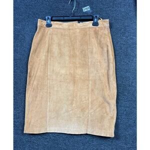 VTG Springwest Leather Pencil Midi Skirt Western Suede Women's Size 15/16 Tan